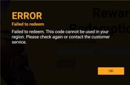 Error message for using code of another server (Image via Free Fire)